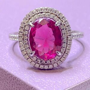 💛 925 Lab Created Ruby & Halo CZ Ring